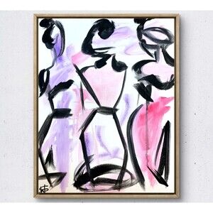 WS original figurative ladies hand painted 14X11 canvas abstract modern wall art